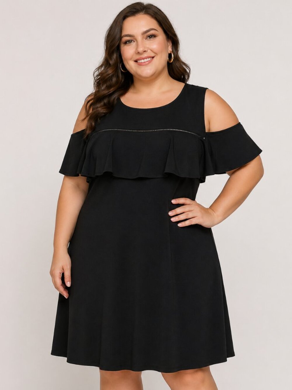 NWT AGB Black Cold Shoulder Dress A-Line Stretch Size 18